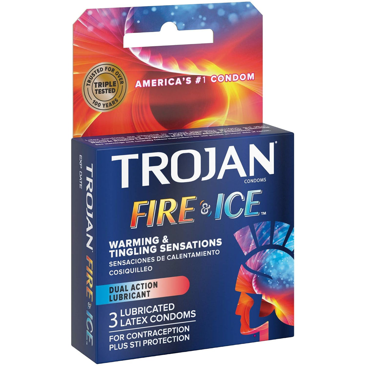 Trojan Pleasures Fire & Ice Lubricated Condoms – 3 Pack Dual Action Warming & Tingling Latex Condoms