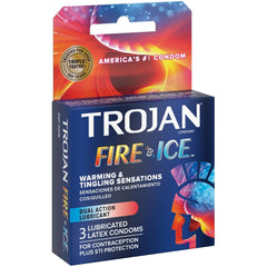 Trojan Pleasures Fire & Ice Lubricated Condoms – 3 Pack Dual Action Warming & Tingling Latex Condoms