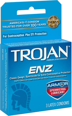 Trojan ENZ Spermicidal Lubricated Latex Condoms – 3 Pack with Nonoxynol-9 Spermicide & Reservoir Tip