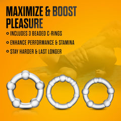 Stay Hard Beaded Cock Rings 3-Pack Clear – Stretch TPE Graduated Ring Set