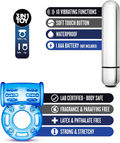 Stay Hard 10 Function Vibrating Bull Ring Blue – Rechargeable Silicone Cock Ring