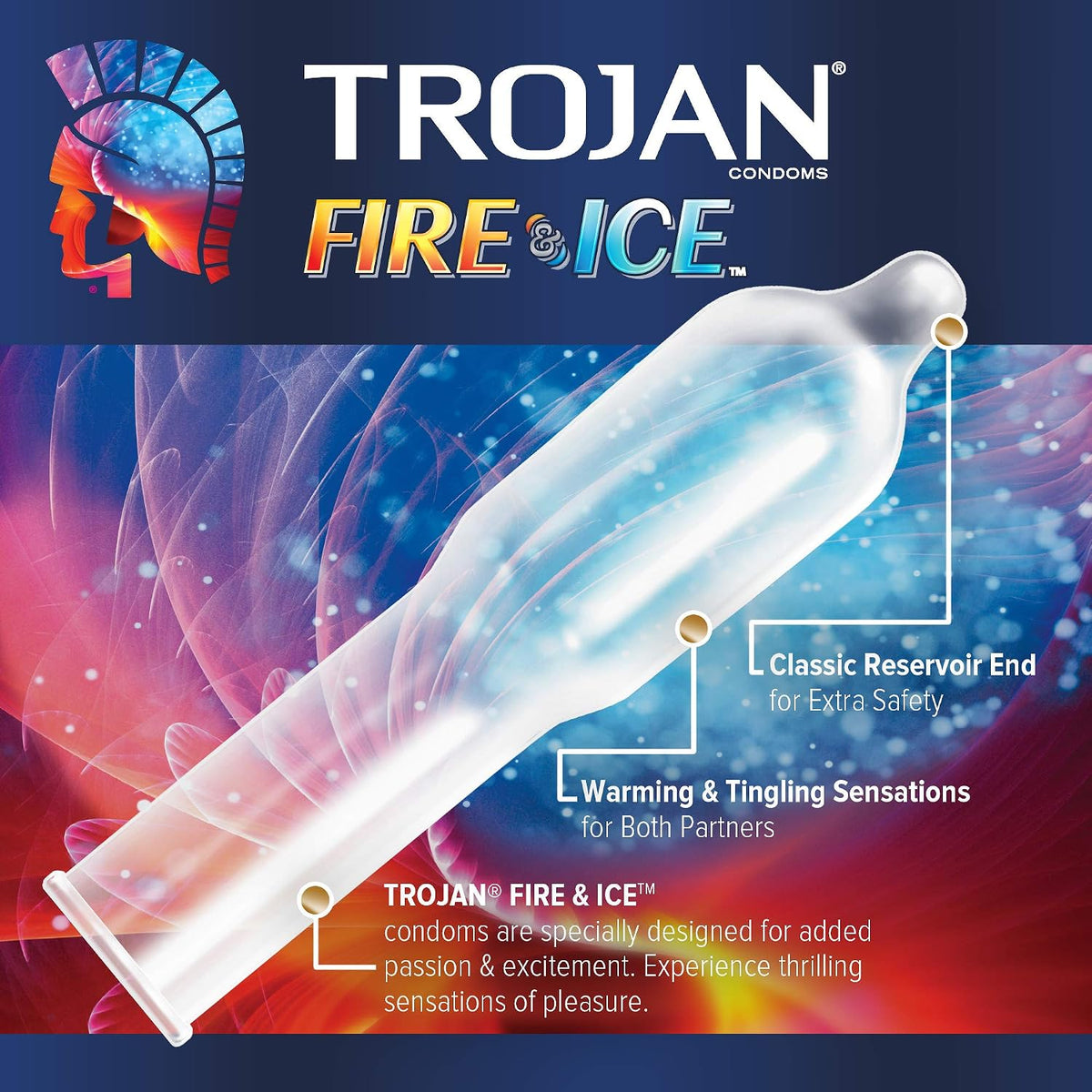 Trojan Pleasures Fire & Ice Lubricated Condoms – 3 Pack Dual Action Warming & Tingling Latex Condoms