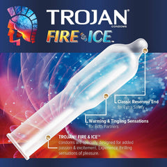 Trojan Pleasures Fire & Ice Lubricated Condoms – 3 Pack Dual Action Warming & Tingling Latex Condoms