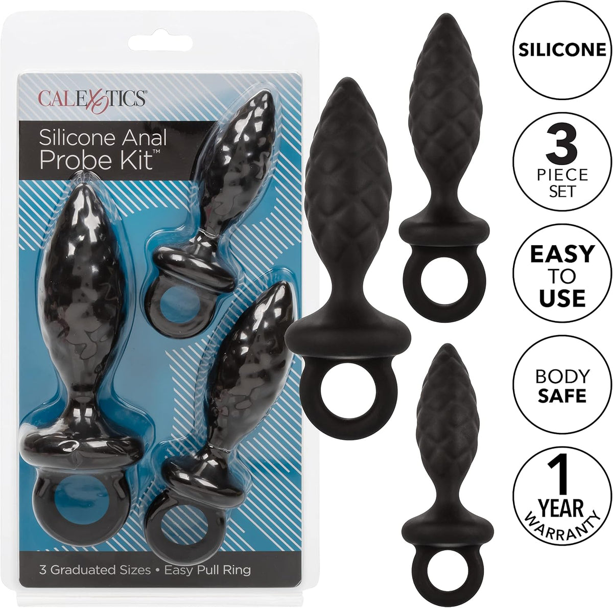CalExotics Silicone Anal Probe Kit – 3-Piece Graduated Quilted Butt Plug Set