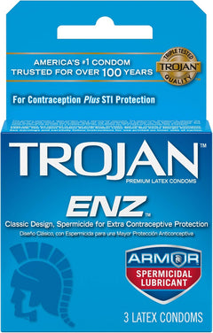 Trojan ENZ Spermicidal Lubricated Latex Condoms – 3 Pack with Nonoxynol-9 Spermicide & Reservoir Tip