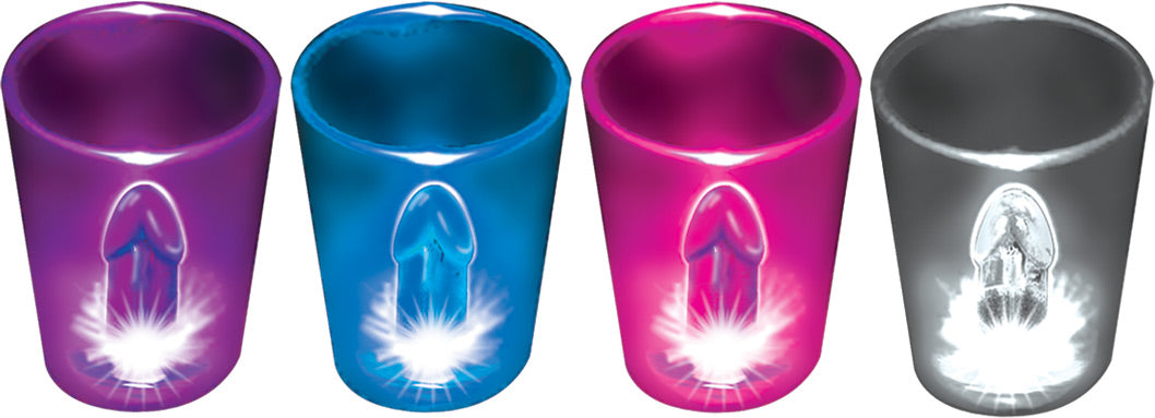 Light Up Cock Shot Glasses 12 Piece P.O.P. Display - Assorted Colors