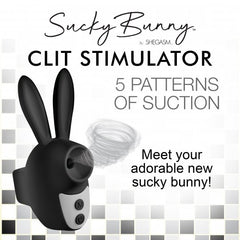 Sucky Bunny Clit Stimulator Black – Rechargeable Silicone Suction Stimulator