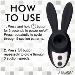 Sucky Bunny Clit Stimulator Black – Rechargeable Silicone Suction Stimulator