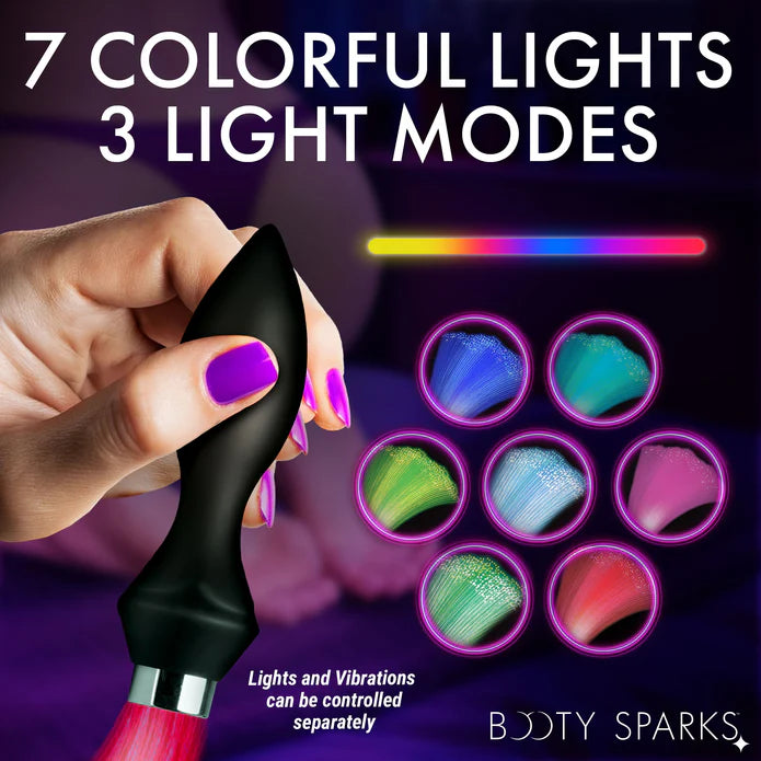 Vibrating Silicone Fiber Optical Butt Plug – Rechargeable Remote Control LED Light-Up Plug | XR Brands