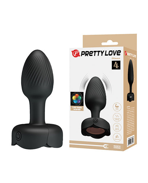 Pretty Love Olman Small Butt Plug w/Multi Color Bottom Light - Black