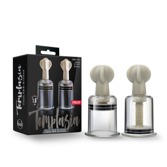 Temptasia Clit & Nipple Twist Large Suckers Set of 2 Clear – Adjustable Suction Stimulators