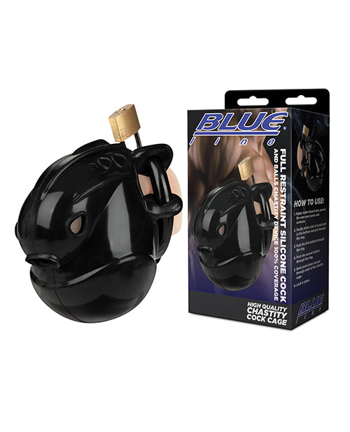 Full Restraint Silicone Cock & Balls Chastity Device - 100% Coverage Black