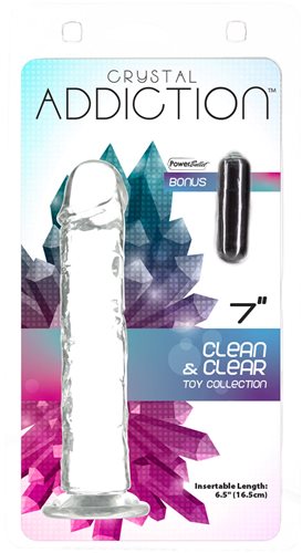 Addiction Crystal 7 Vertical Dong Clear Tpe W/ Bullet