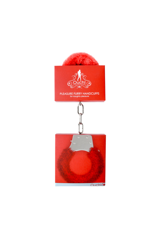 PLEASURE HANDCUFFS FURRY RED