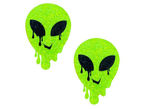 Super Sparkle Lemon Lime Blacklight Glitter Melty Alien Nipple Cover Pasties