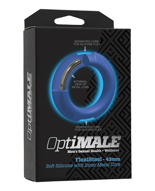 OptiMale FlexiSteel Cock Ring - 43 mm Blue