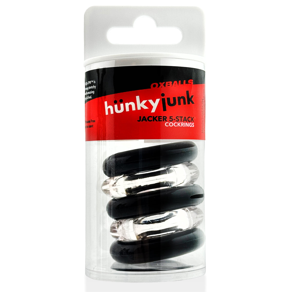 Jacker 5-Stack Five-Pack Tube Super-Strong Cockrings Clear Black