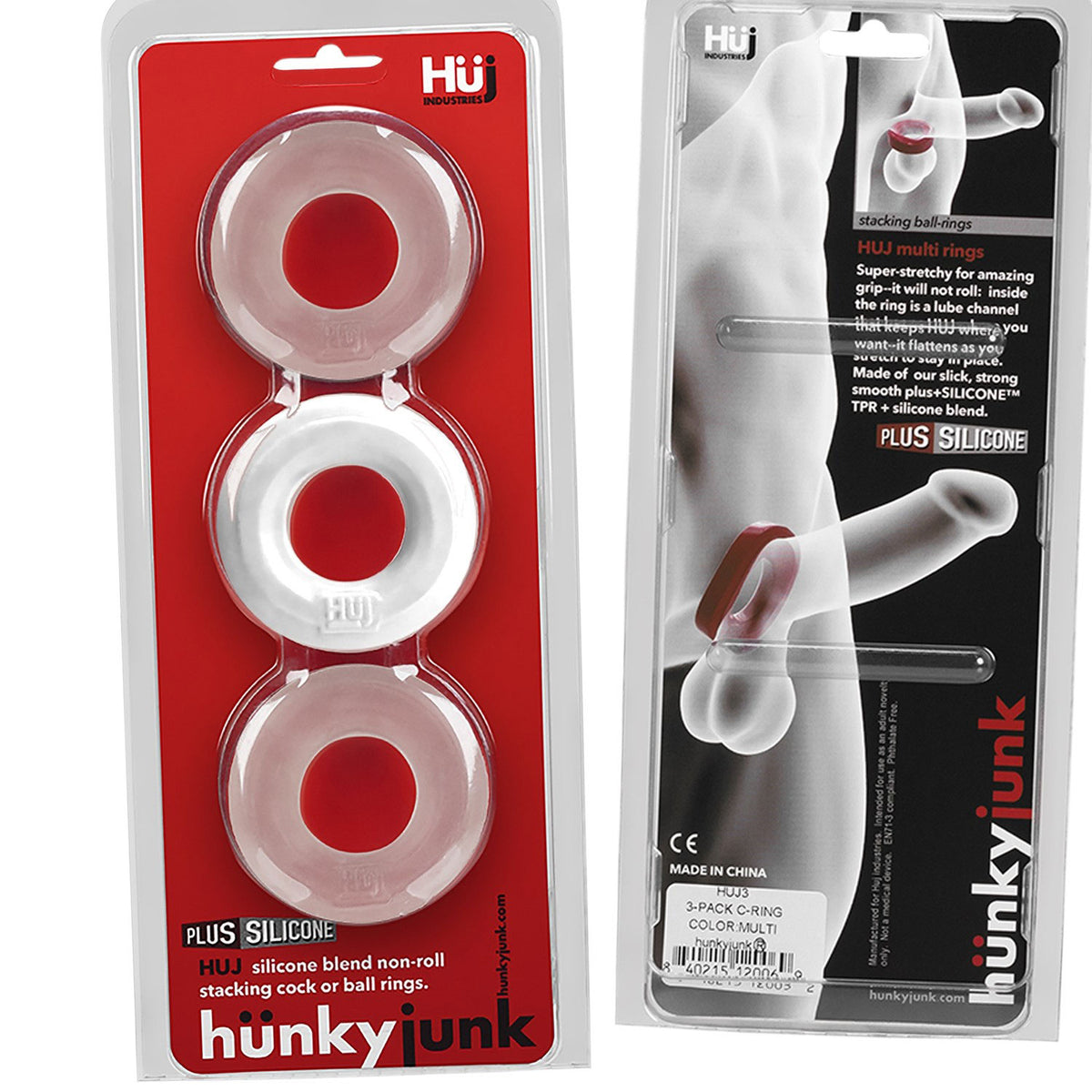 HUNKYJUNK HUJ C-RING 3PK WHITE ICE & CLEAR (NET)