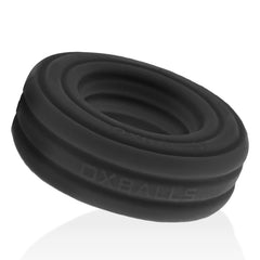 Roto Grooved Gripper-Ribbed Cockring Black Fog