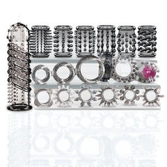 Try-Curious Cock Ring & Sleeve Set – 15 Piece TPR Enhancement Kit with Textured Rings & Sleeves | Icon Brands