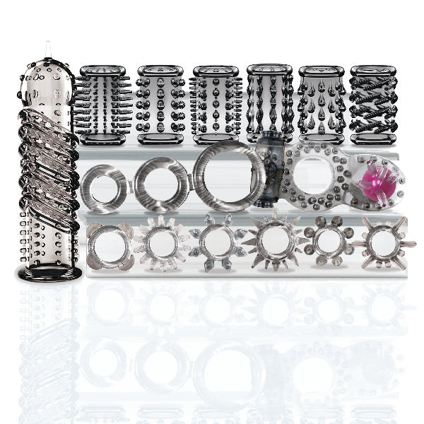 Try-Curious Cock Ring & Sleeve Set – 15 Piece TPR Enhancement Kit with Textured Rings & Sleeves | Icon Brands