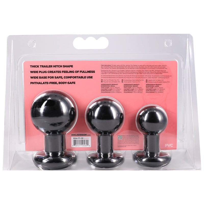 Round Butt Plug 3 Piece Set - Black