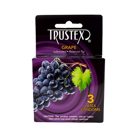 Trustex Grape Flavored Lubricated Latex Condoms – 3 Pack with Reservoir Tip | Sweet Grape Flavor