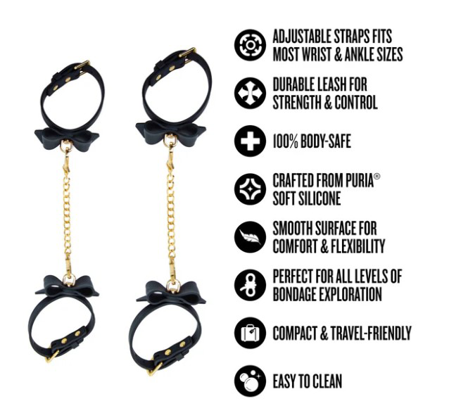 Temptasia Ardor Wrist and Ankle Restraints Black With Bow