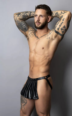 Male Power Spartacus Gladiator Skirt Jock Black L/XL – Faux Leather Men's Lingerie