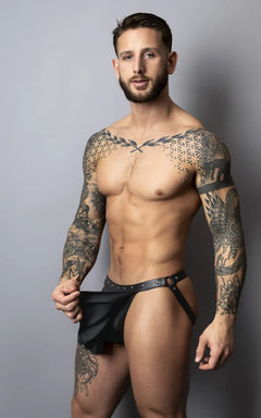 Male Power Spartacus Gladiator Skirt Jock Black S/M – Faux Leather Men's Lingerie