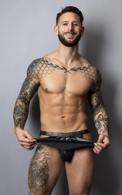 Male Power Spartacus Gladiator Skirt Jock Black L/XL – Faux Leather Men's Lingerie