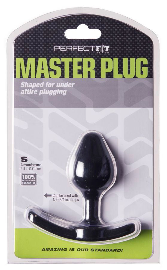 Perfect Fit Master Plug Strap-On Butt Plug Small Black – Wearable TPR Silicone Plug