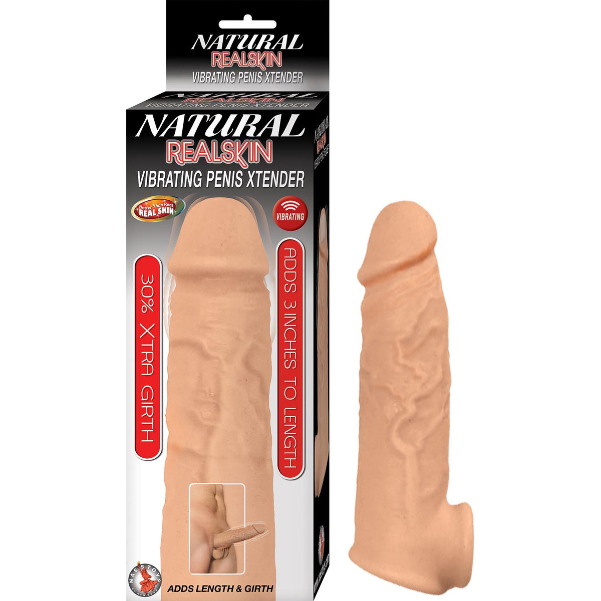 Natural Realskin Vibrating Penis Xtender-White