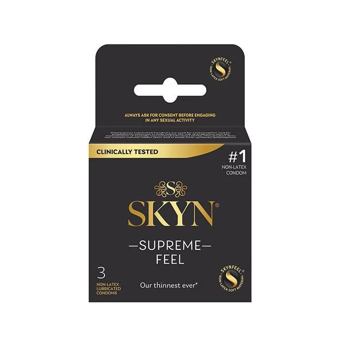 SKYN Supreme Feel Non-Latex Condoms – Ultra-Thin Lubricated 3 Pack for Natural Sensitivity