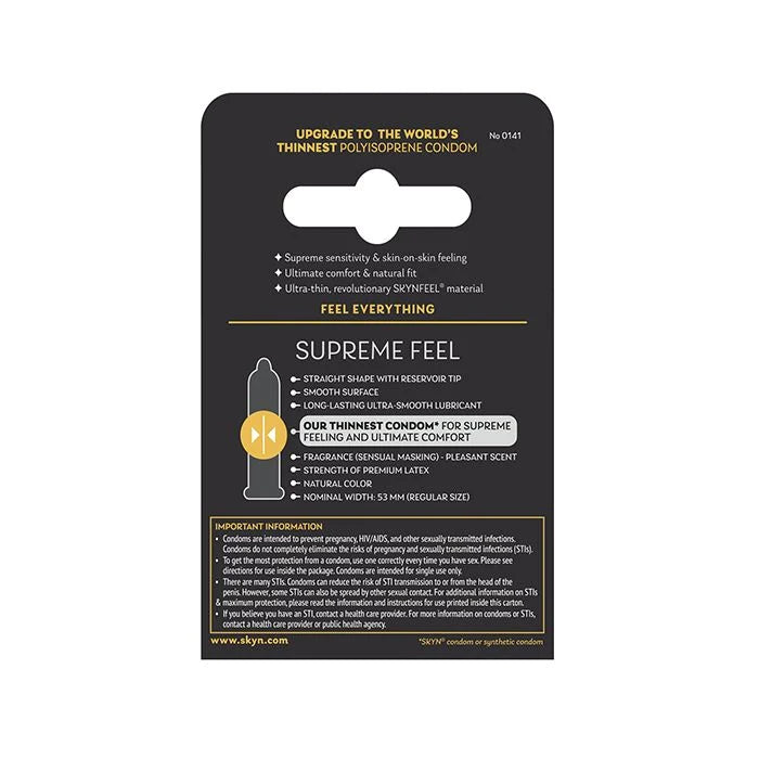 SKYN Supreme Feel Non-Latex Condoms – Ultra-Thin Lubricated 3 Pack for Natural Sensitivity