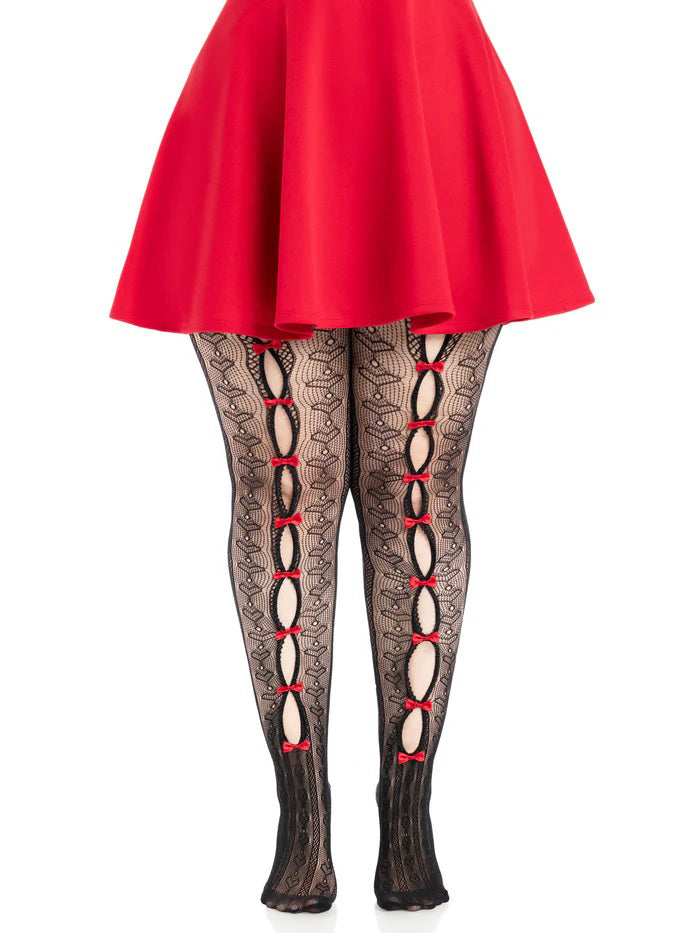 Plus Sweetheart Striped Tights - Black/Red  • Material: 95% nylon, 5% spandex • Packaging: Bagged