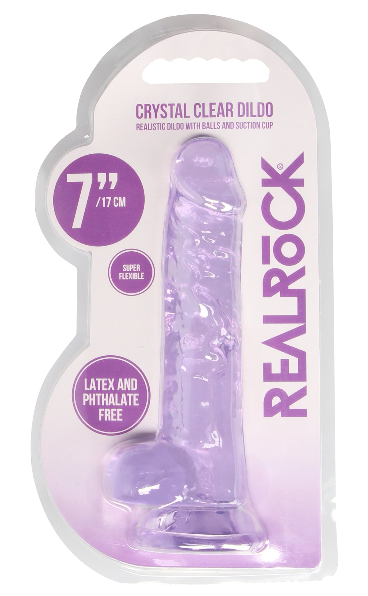 REALROCK 7IN REALISTIC DILDO W/ BALLS CLEAR PURPLE