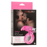 Triple Clit Flicker Rechargeable Couples Ring – Waterproof Vibrating Cock Ring with Triple Teasing Prongs