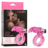 Triple Clit Flicker Rechargeable Couples Ring – Waterproof Vibrating Cock Ring with Triple Teasing Prongs