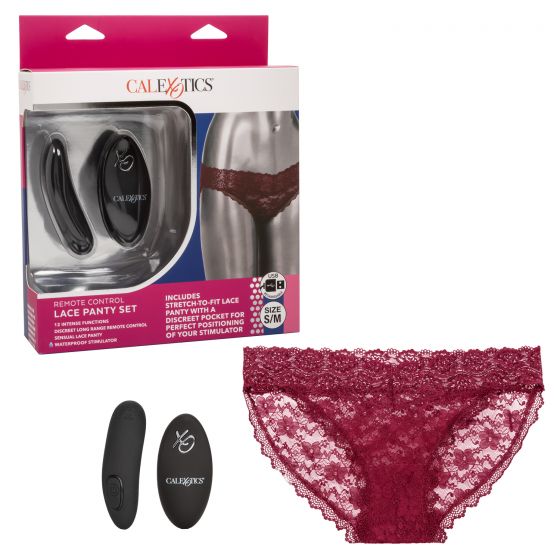 REMOTE CONTROL LACE PANTY SET S/M BURGUNDY