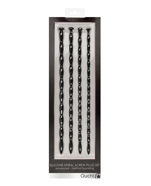 Ouch Silicone Spiral Screw Plug Set Advanced Urethral Sounding Black – 4-Piece