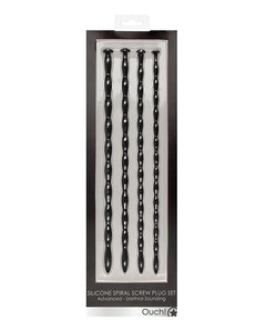 Ouch Silicone Spiral Screw Plug Set Advanced Urethral Sounding Black – 4-Piece
