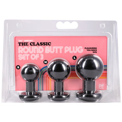 Round Butt Plug 3 Piece Set - Black