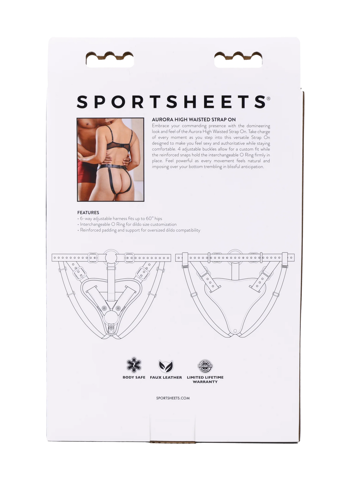 Sportsheets Aurora High Waisted Strap-On Harness – Adjustable Faux Leather Dildo Harness