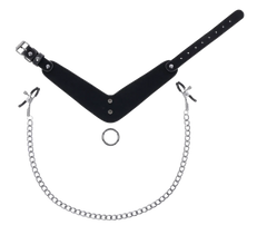 Velvet Noir Collar & Removable Clamps – Faux Leather Collar with Adjustable Nipple Clamps | Sportsheets