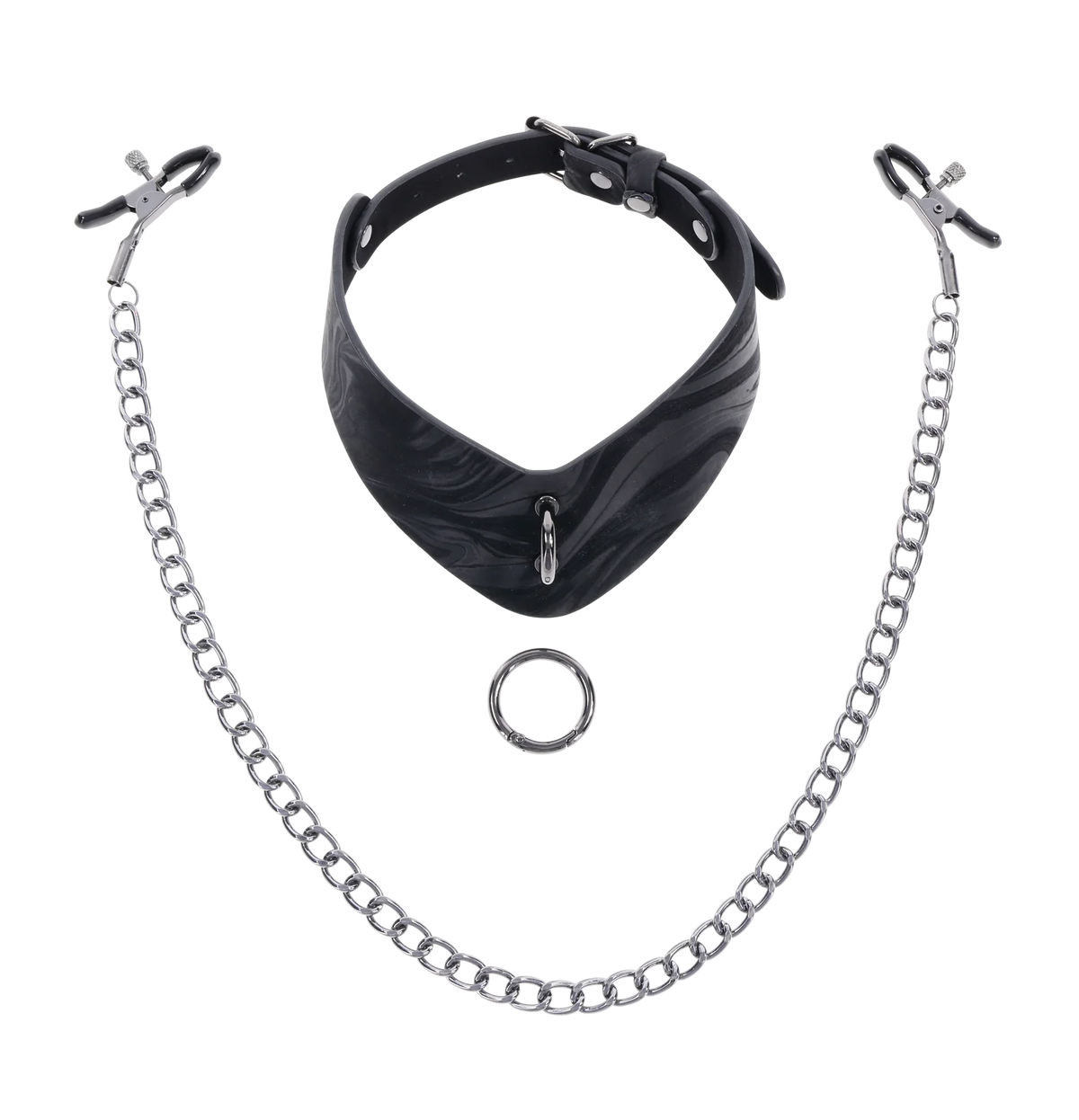 Velvet Noir Collar & Removable Clamps – Faux Leather Collar with Adjustable Nipple Clamps | Sportsheets
