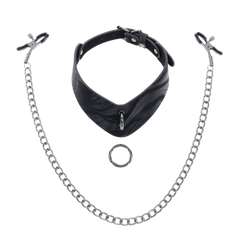 Velvet Noir Collar & Removable Clamps – Faux Leather Collar with Adjustable Nipple Clamps | Sportsheets
