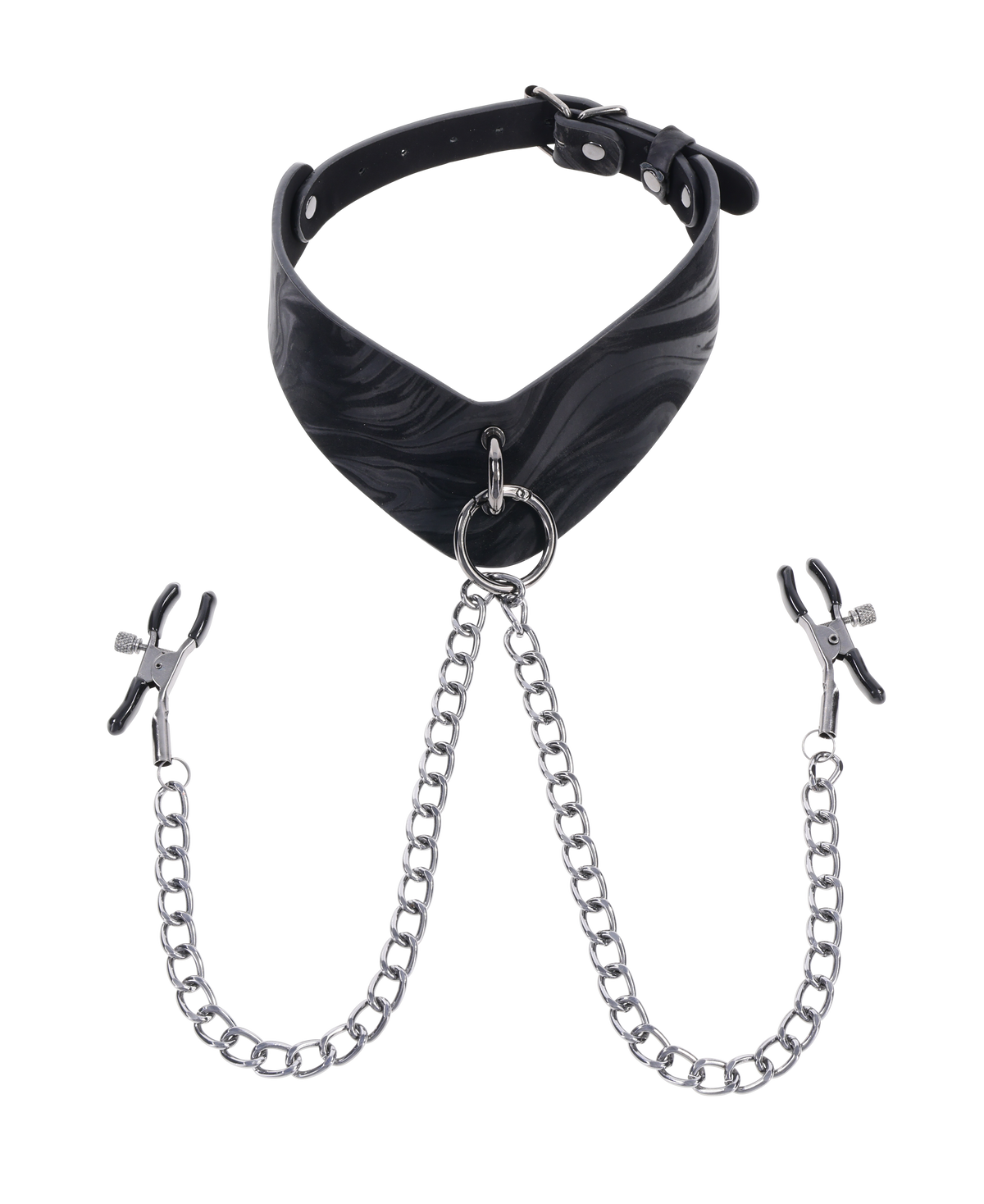 Velvet Noir Collar & Removable Clamps – Faux Leather Collar with Adjustable Nipple Clamps | Sportsheets