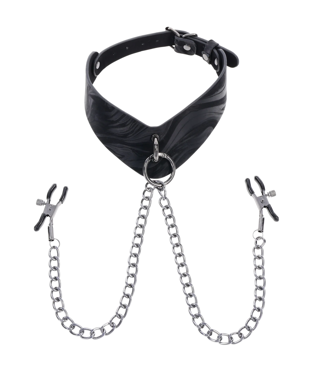 Velvet Noir Collar & Removable Clamps – Faux Leather Collar with Adjustable Nipple Clamps | Sportsheets