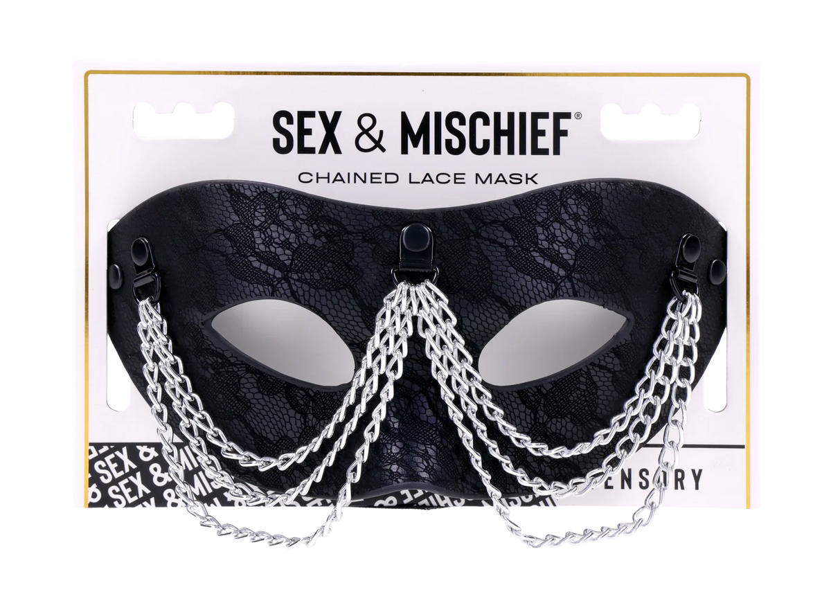 Sincerely Chained Lace Mask Black – Lace Masquerade Mask with Silver Chain